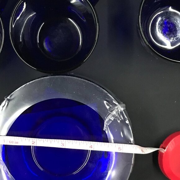 NEW Vintage VMC France set of 6 cups and saucers in box, cobalt blue glass - Picture 4 of 14